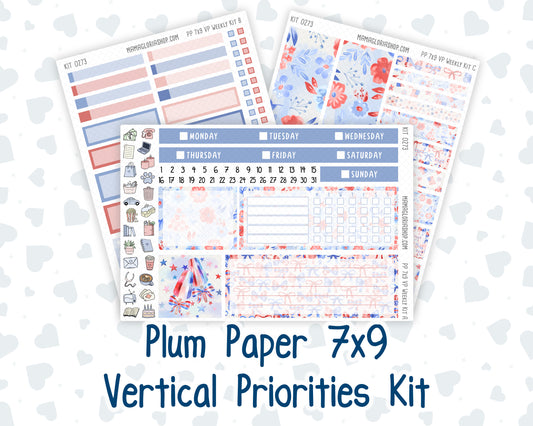 Kit 0273 - 7x9 - Vertical Priorities - Plum Paper - Weekly Kit - July - Americana In Bloom