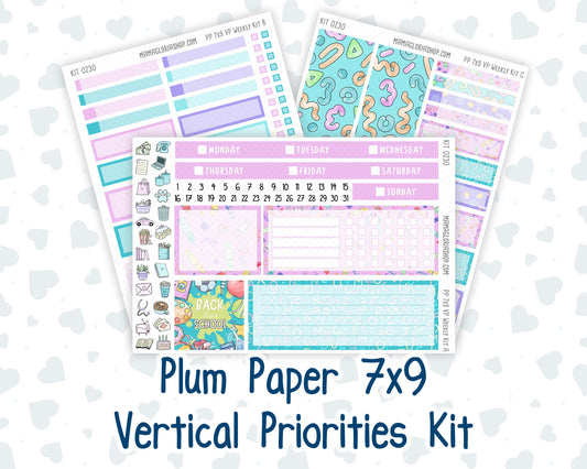 Kit 0230 - 7x9 - Vertical Priorities - Plum Paper - Weekly Kit - August - School Daze