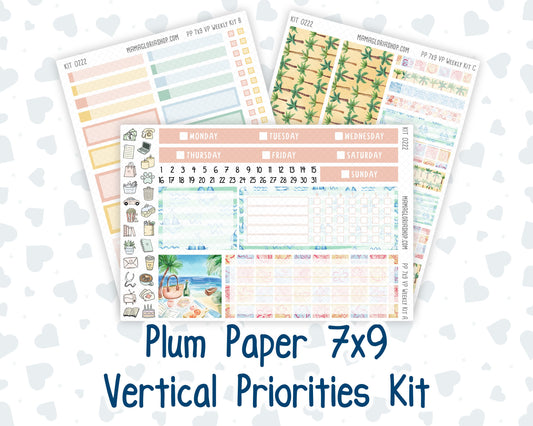 Kit 0222 - 7x9 - Vertical Priorities - Plum Paper - Weekly Kit - June - Beach Day