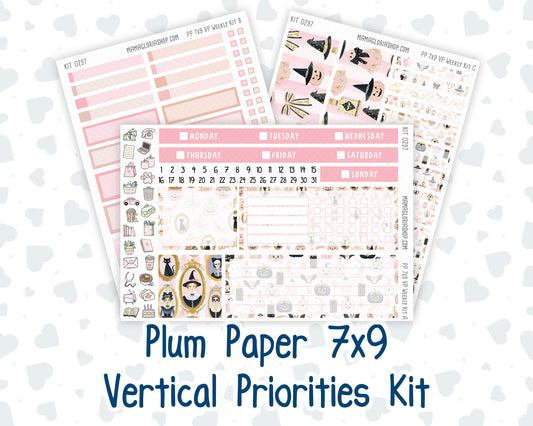 Kit 0297 - 7x9 - Vertical Priorities - Plum Paper - Weekly Kit - October - Pink Spell