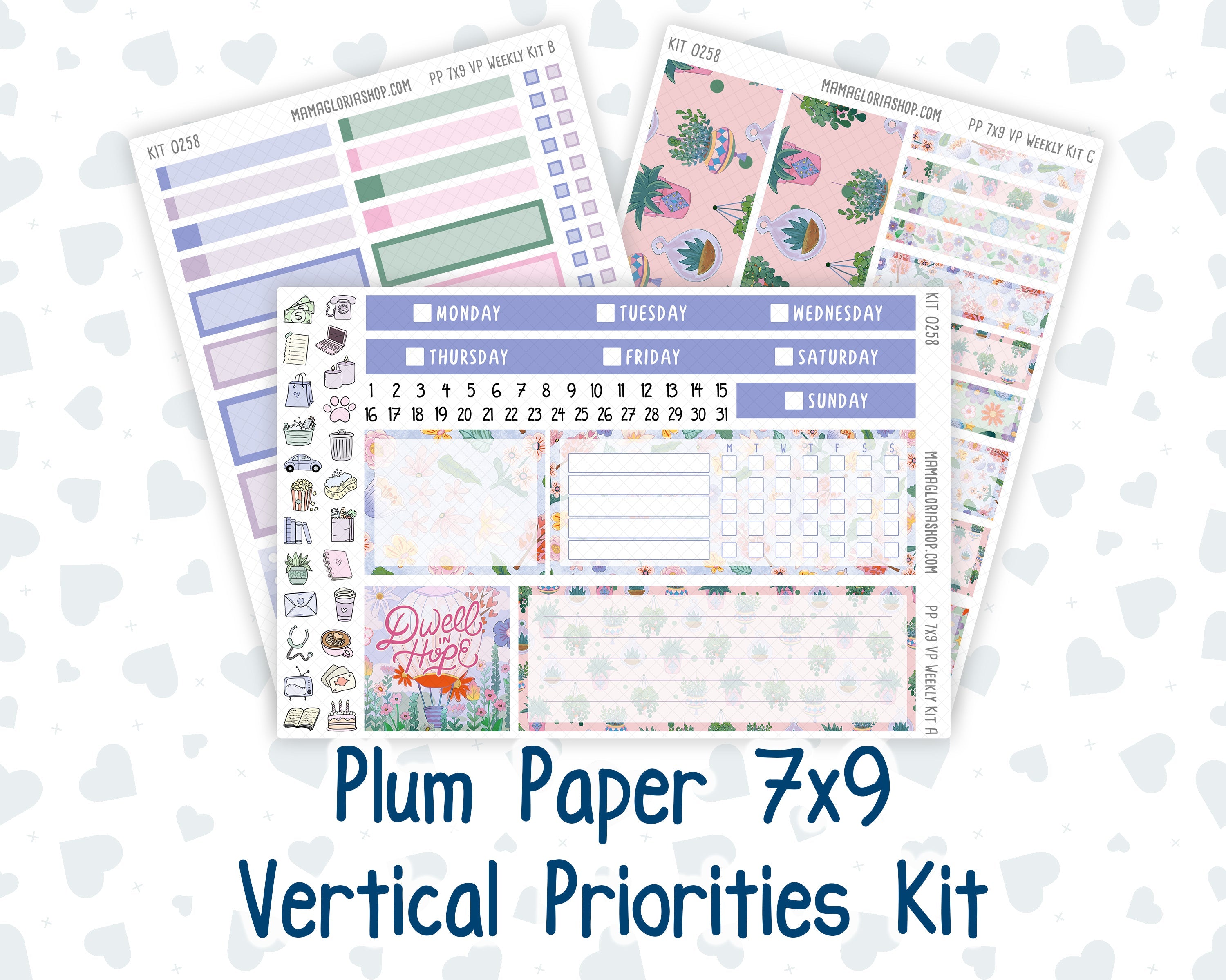 Kit 0258 - 7x9 - Vertical Priorities - Plum Paper - Weekly Kit - March ...