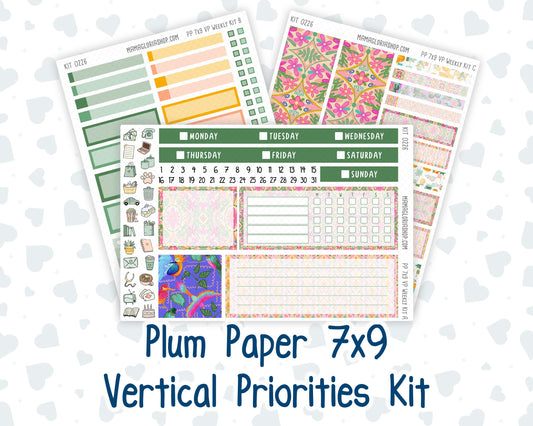 Kit 0226 - 7x9 - Vertical Priorities - Plum Paper - Weekly Kit - July - Tropical Whimsy