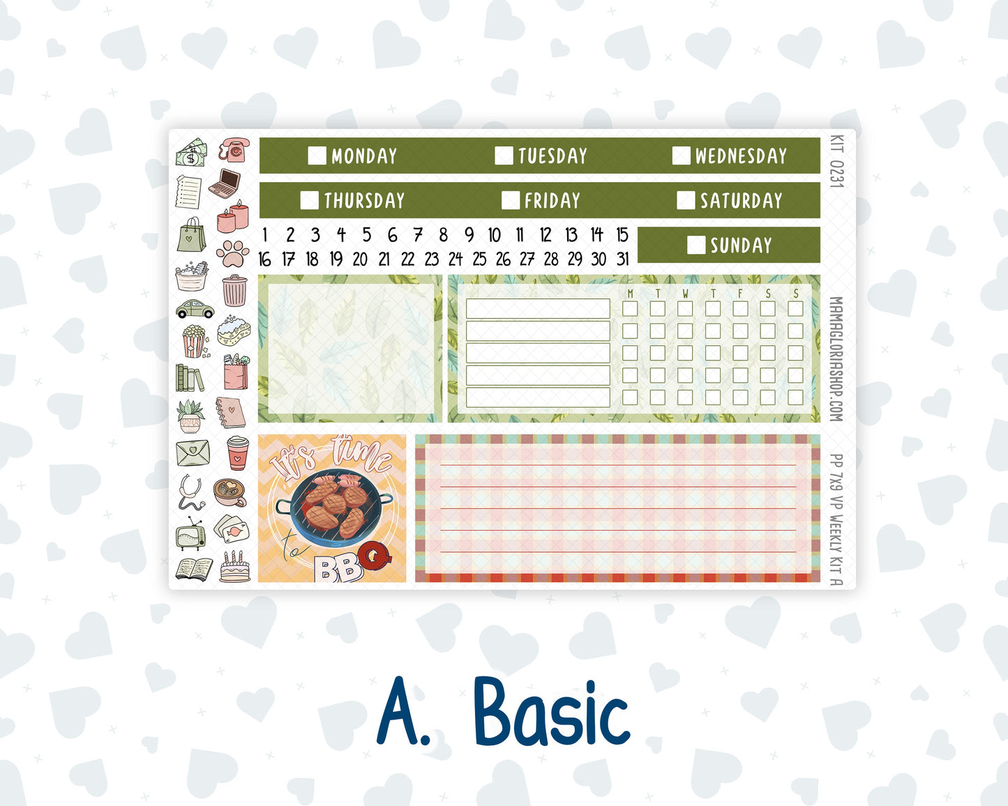 Kit 0231 - 7x9 - Vertical Priorities - Plum Paper - Weekly Kit - August - Backyard BBQ