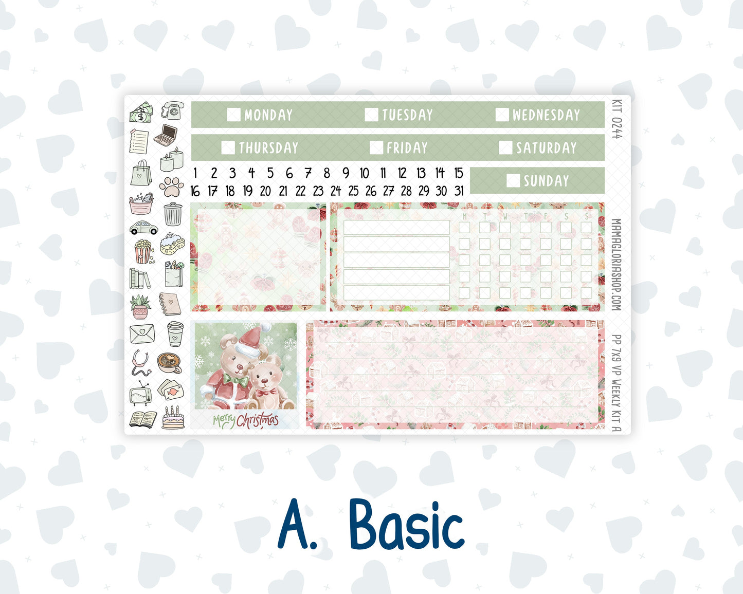 Kit 0244 - 7x9 - Vertical Priorities - Plum Paper - Weekly Kit - December - Santas Village
