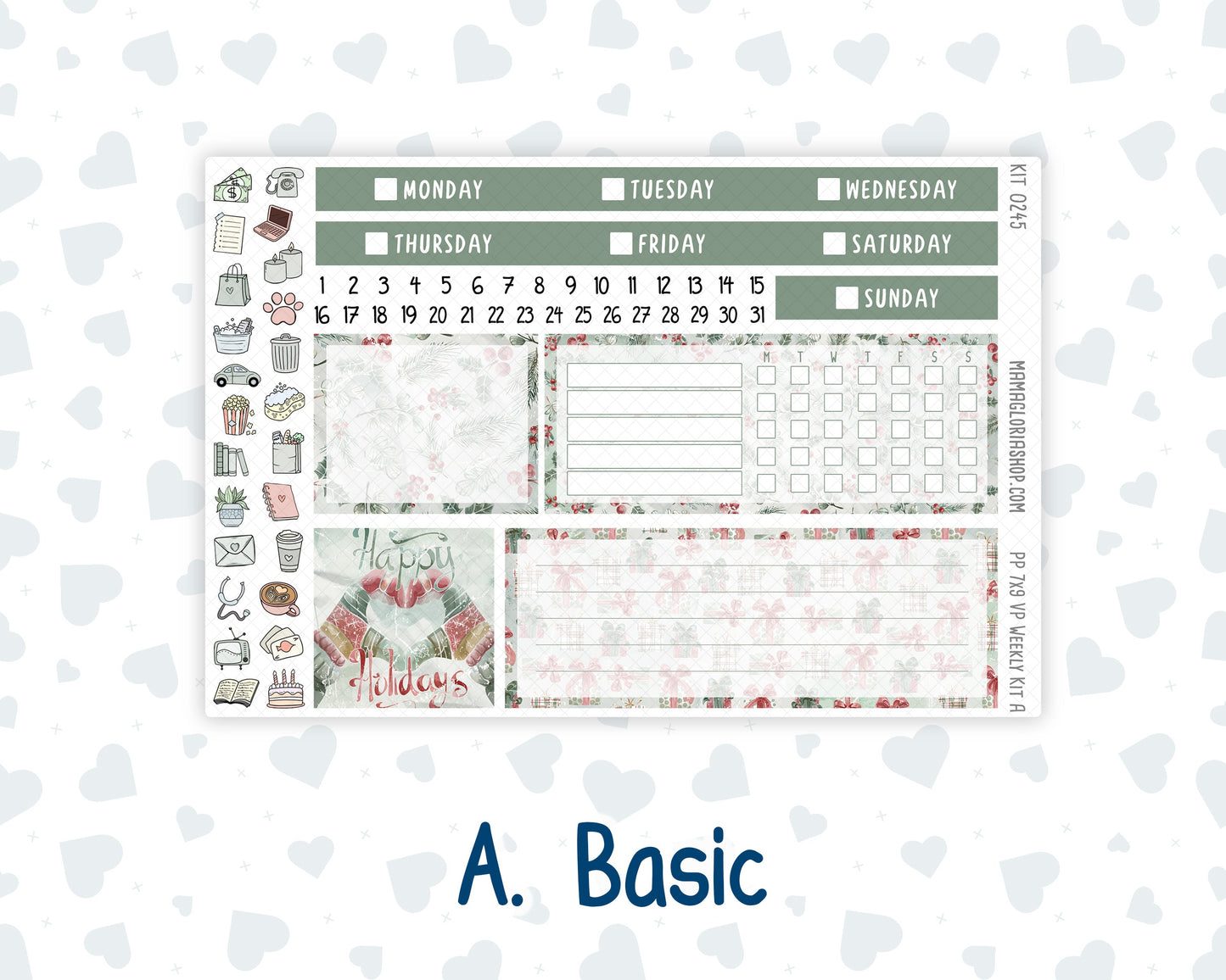 Kit 0245 - 7x9 - Vertical Priorities - Plum Paper - Weekly Kit - December - Vintage Christmas