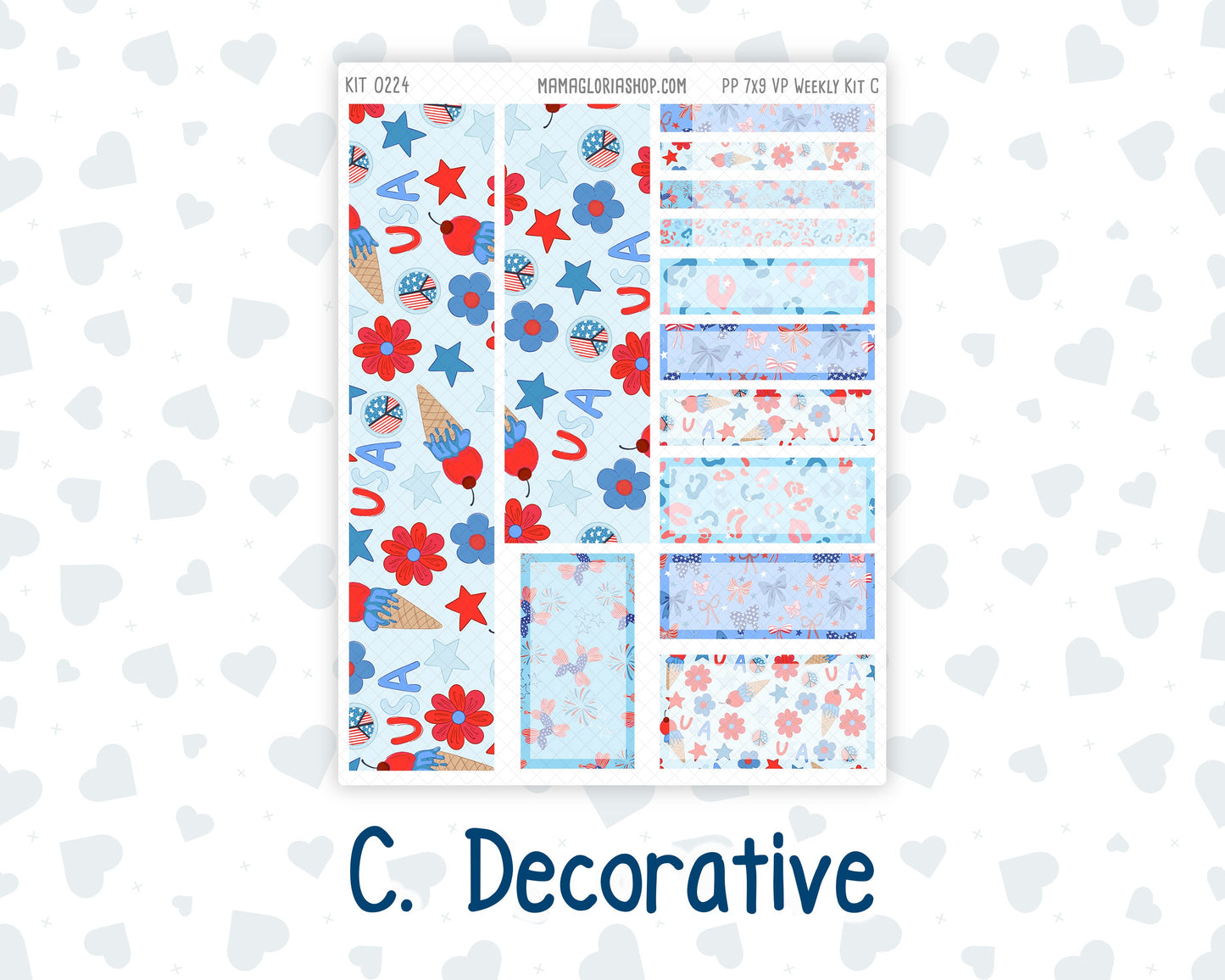 Kit 0224 - 7x9 - Vertical Priorities - Plum Paper - Weekly Kit - July - Patriotic Parade