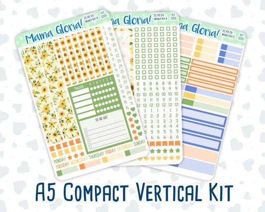 Kit 0229 - A5 Compact Vertical - Weekly Kit - August - Golden Faces