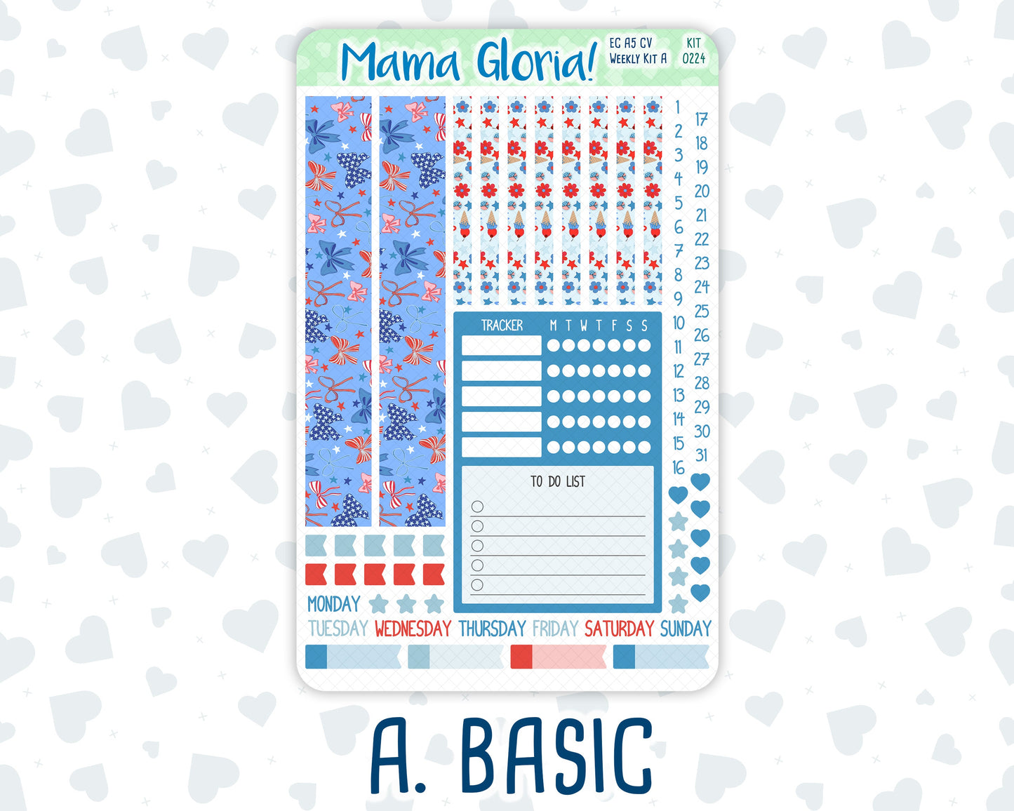 Kit 0224 - A5 Compact Vertical - Weekly Kit - July - Patriotic Parade