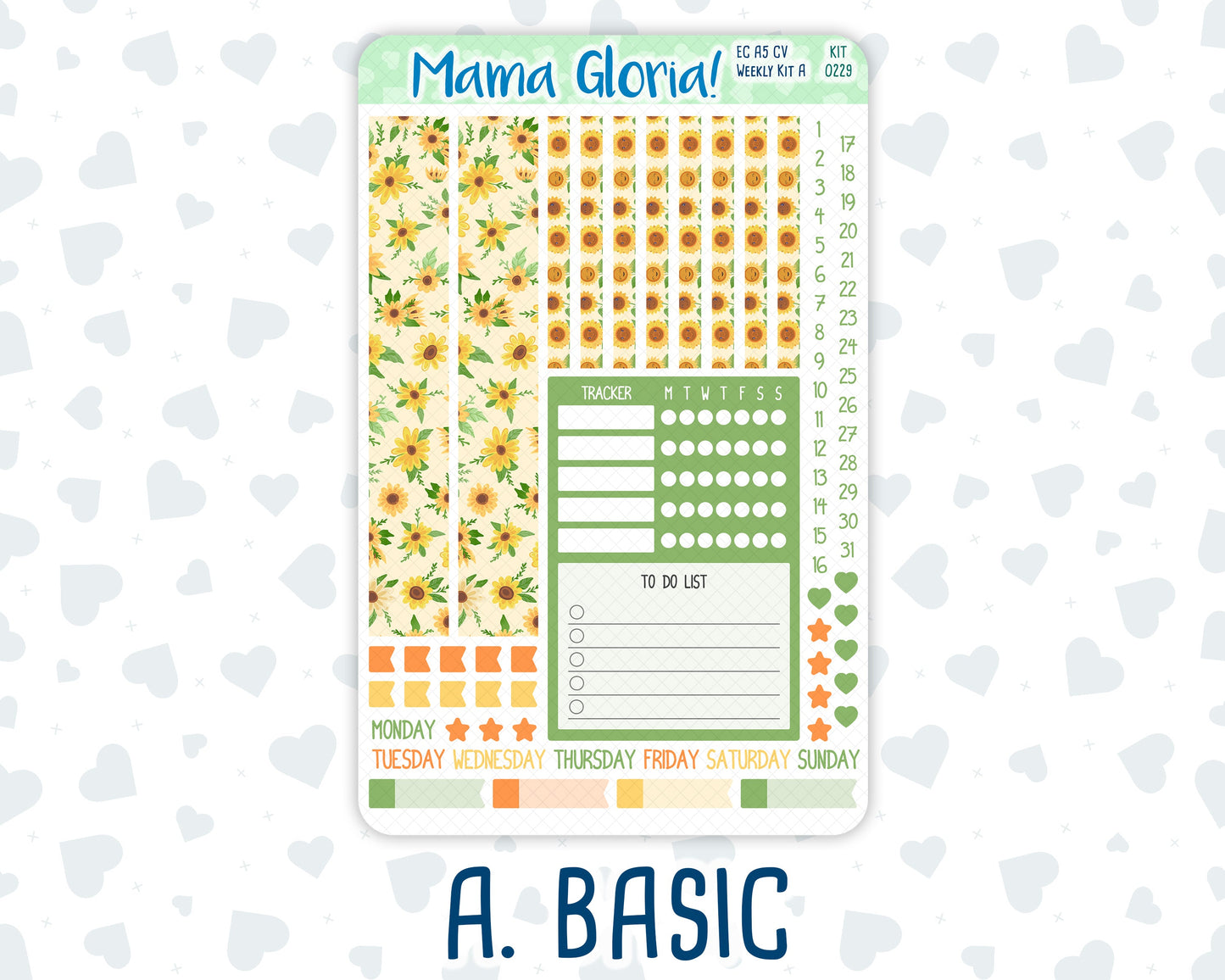 Kit 0229 - A5 Compact Vertical - Weekly Kit - August - Golden Faces