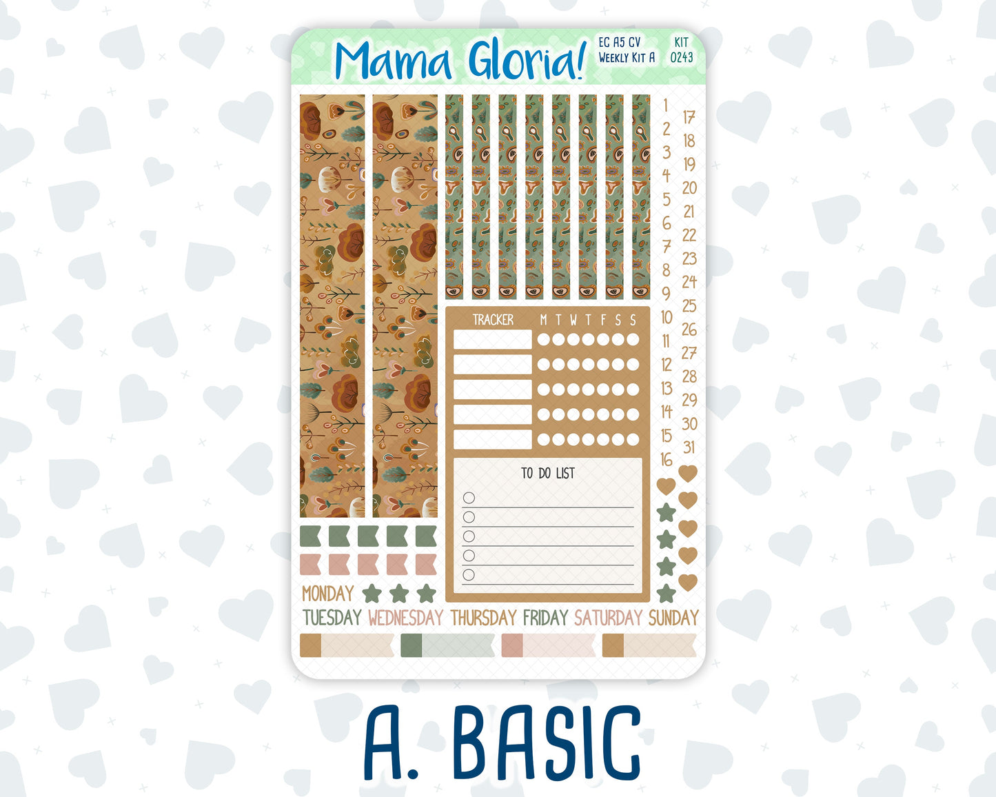 Kit 0243 - A5 Compact Vertical - Weekly Kit - November - Boho Autumn