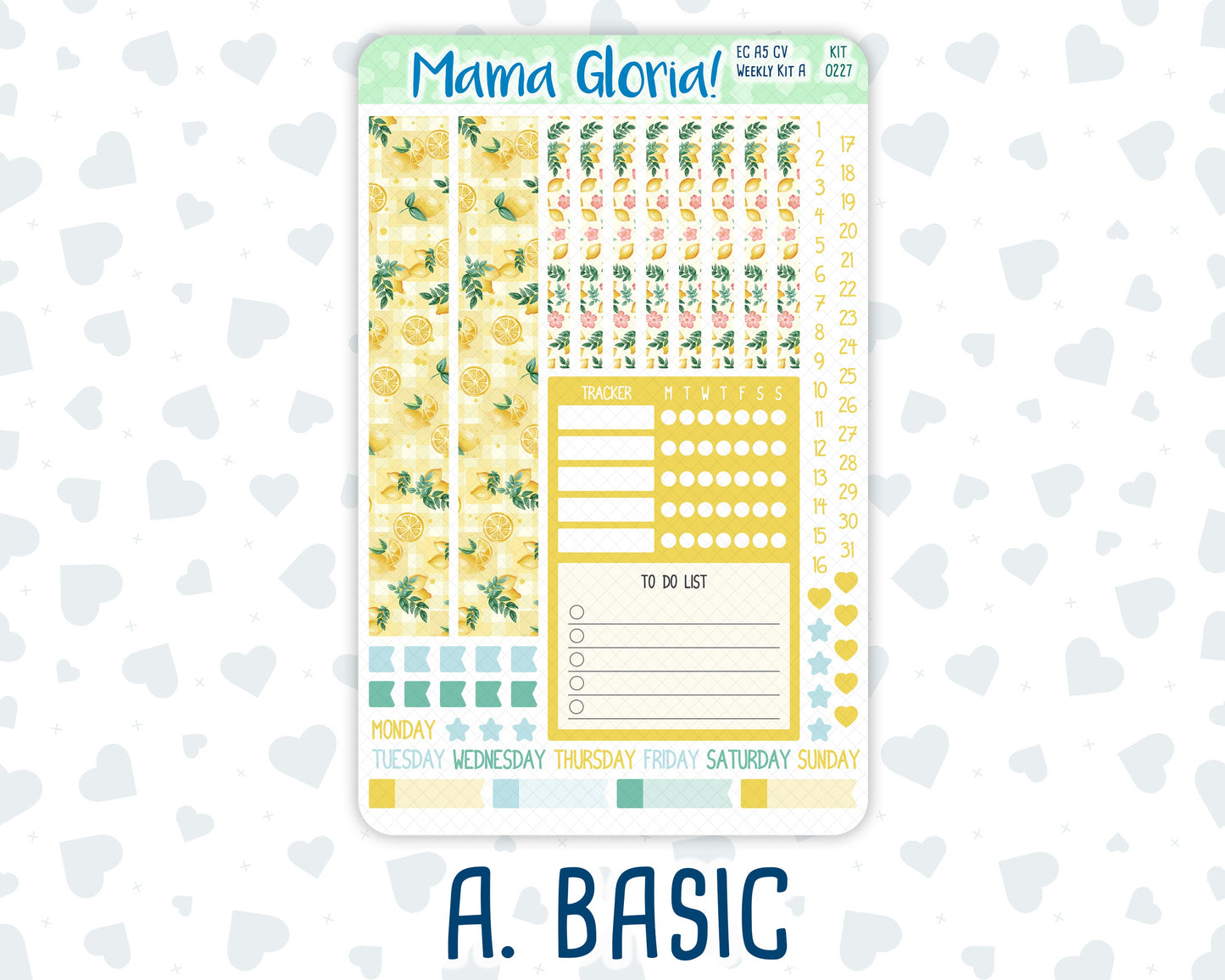 Kit 0227 - A5 Compact Vertical - Weekly Kit - July - Lemon Grove