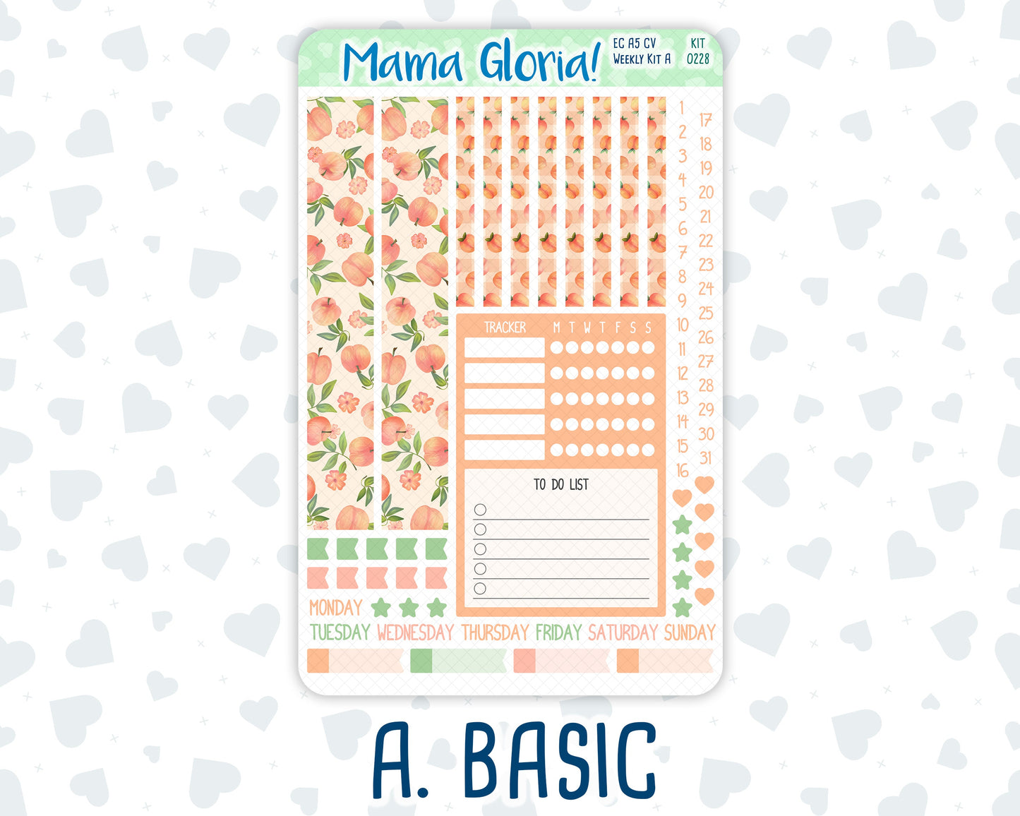 Kit 0228 - A5 Compact Vertical - Weekly Kit - August - Just Peachy
