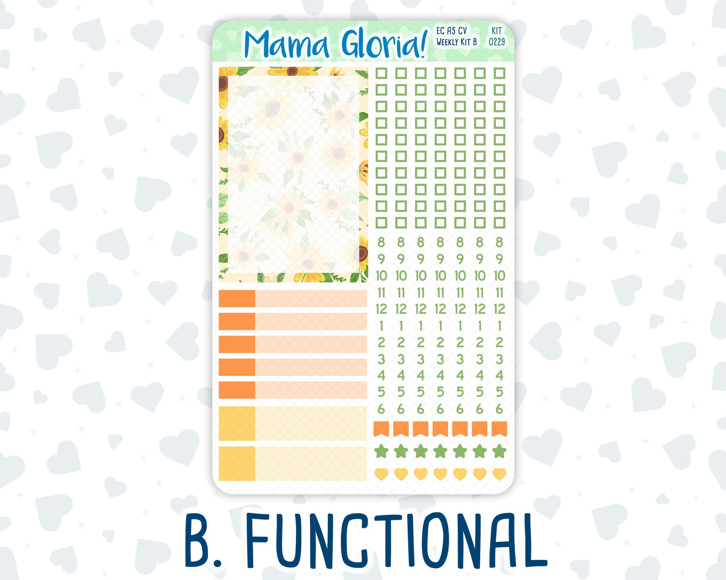 Kit 0229 - A5 Compact Vertical - Weekly Kit - August - Golden Faces