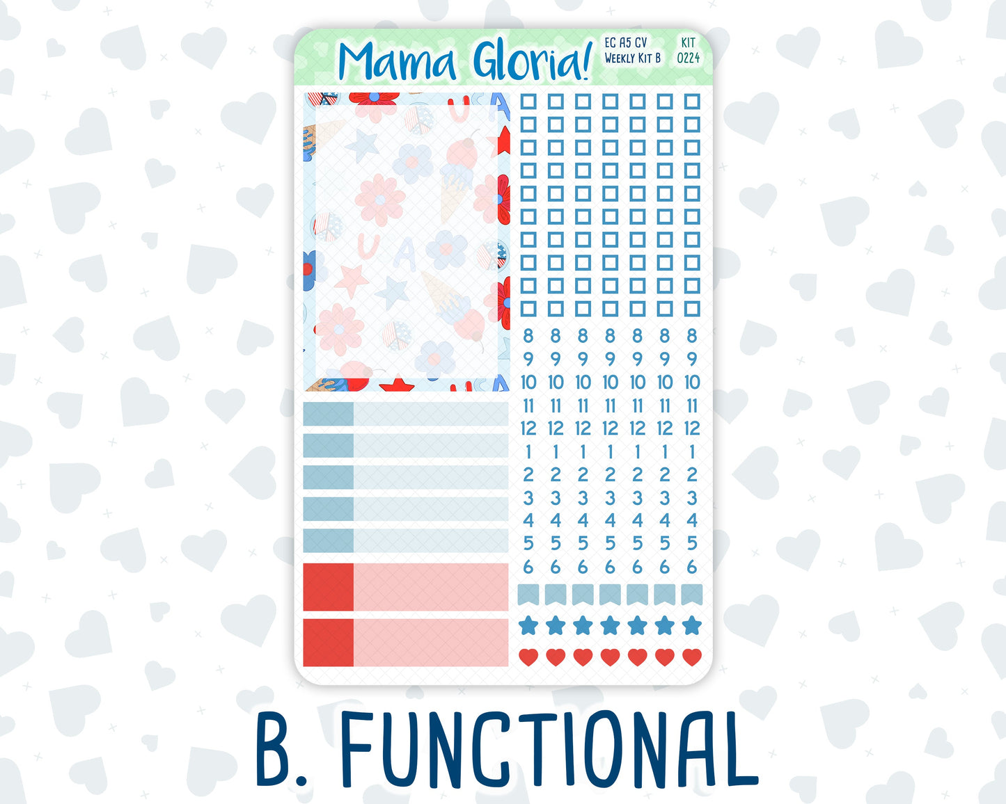 Kit 0224 - A5 Compact Vertical - Weekly Kit - July - Patriotic Parade