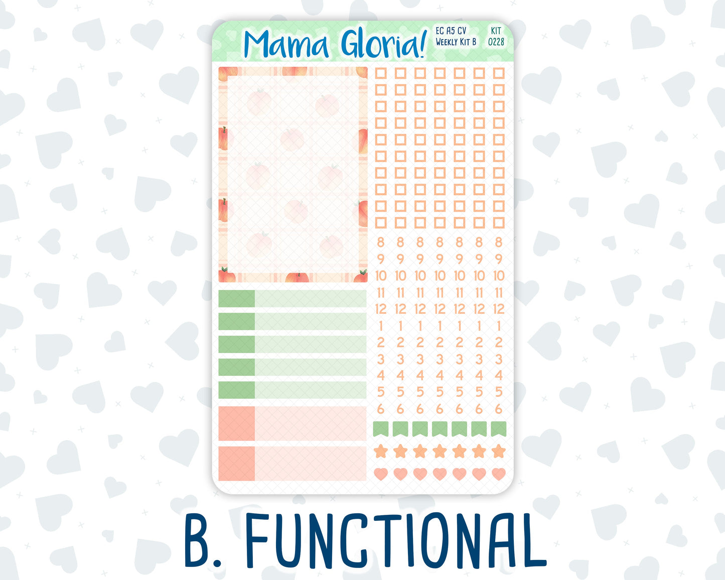 Kit 0228 - A5 Compact Vertical - Weekly Kit - August - Just Peachy