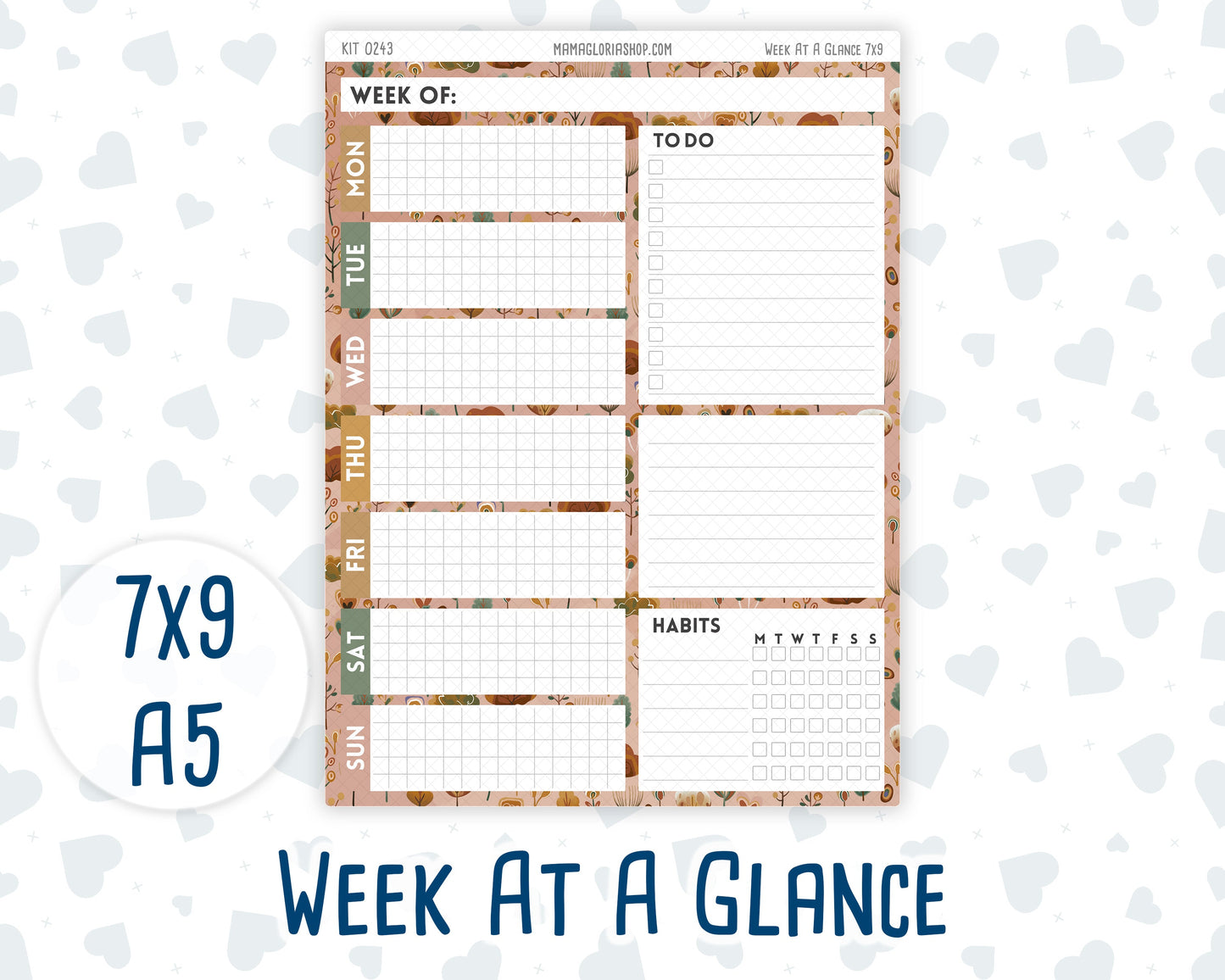 Kit 0243 - Week At A Glance - For 7x9 & A5 Planners | Notebooks - November - Boho Autumn