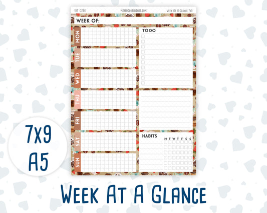 Kit 0296 - Week At A Glance - For 7x9 & A5 Planners | Notebooks - September - Coffee Break