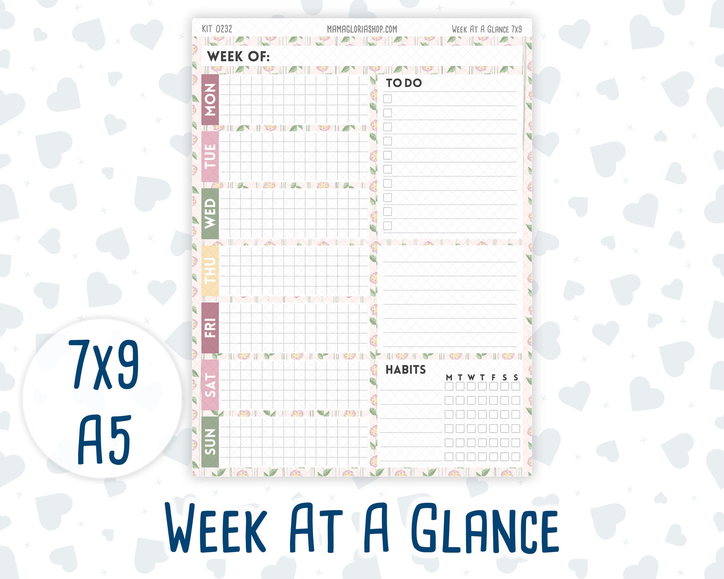 Kit 0232 - Week At A Glance - For 7x9 & A5 Planners | Notebooks - September - Heirloom Garden