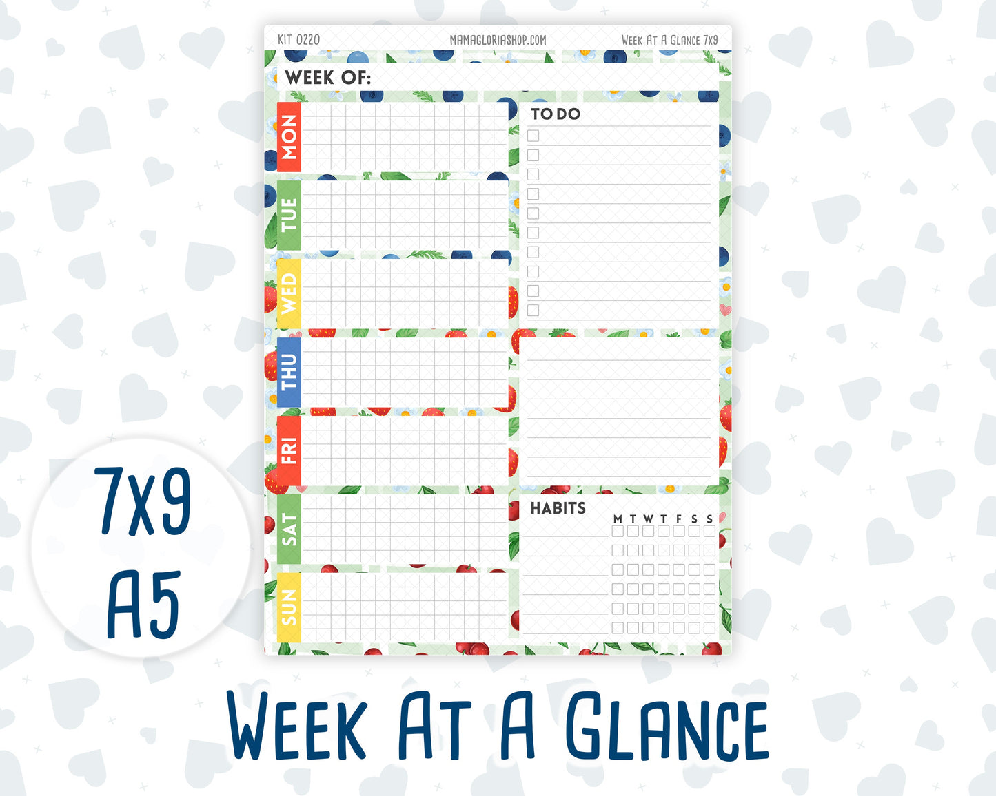 Kit 0220 - Week At A Glance - For 7x9 & A5 Planners | Notebooks - June - June Berries