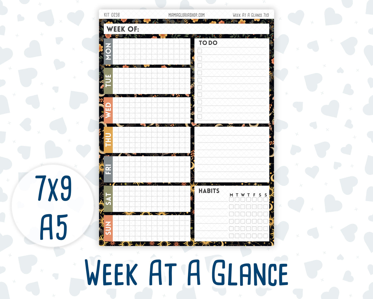 Kit 0238 - Week At A Glance - For 7x9 & A5 Planners | Notebooks - October - Starry Autumn Nights