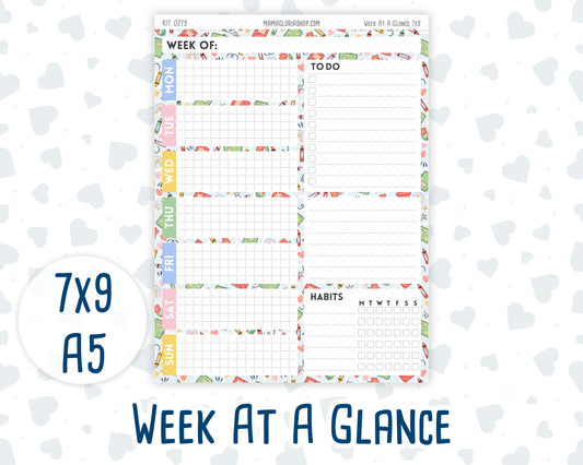 Kit 0279 - Week At A Glance - For 7x9 & A5 Planners | Notebooks - August - Not Ready For School
