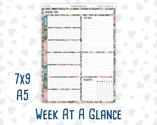 Kit 0275 - Week At A Glance - For 7x9 & A5 Planners | Notebooks - July - Tropical Safari Blush