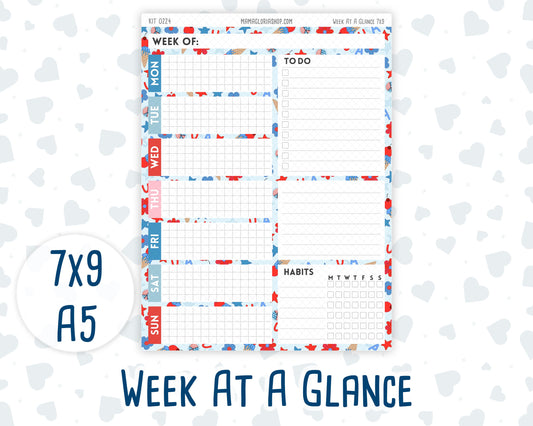 Kit 0224 - Week At A Glance - For 7x9 & A5 Planners | Notebooks - July - Patriotic Parade