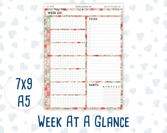 Kit 0308 - Week At A Glance - For 7x9 & A5 Planners | Notebooks - December - Knit & Holly