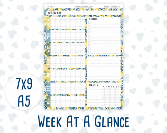 Kit 0274 - Week At A Glance - For 7x9 & A5 Planners | Notebooks - July - Sunny Lemon Shore