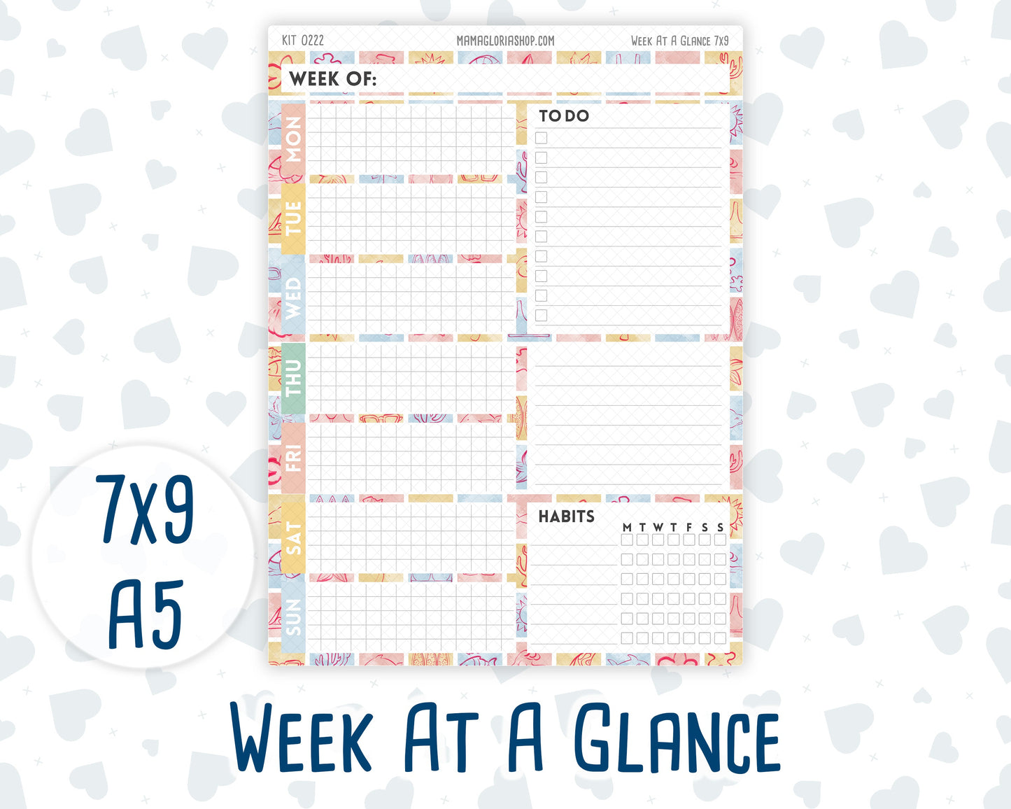 Kit 0222 - Week At A Glance - For 7x9 & A5 Planners | Notebooks - June - Beach Day