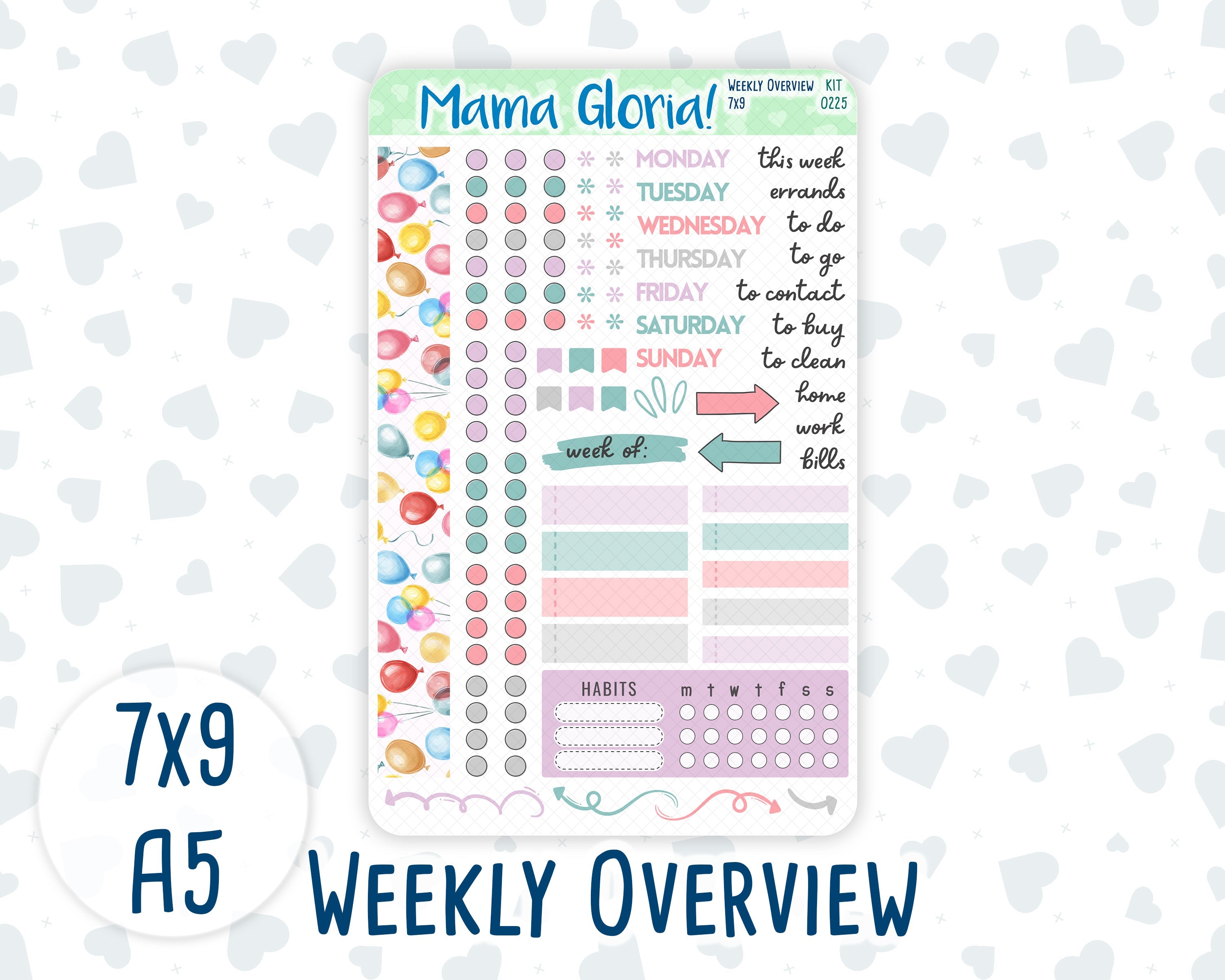 Kit 0225 - Weekly Overview - For 7x9 & A5 Planners | Notebooks - July ...