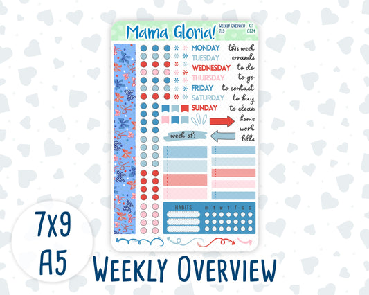 Kit 0224 - Weekly Overview - For 7x9 & A5 Planners | Notebooks - July - Patriotic Parade