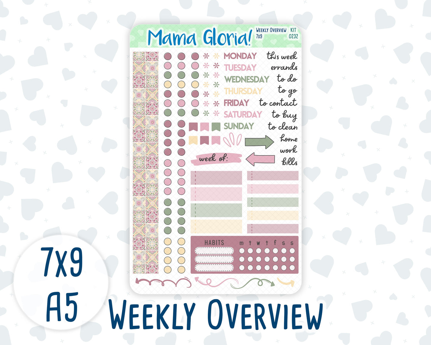 Kit 0232 - Weekly Overview - For 7x9 & A5 Planners | Notebooks - September - Heirloom Garden