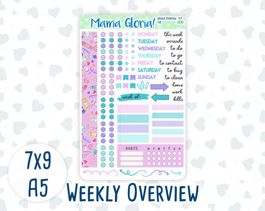 Kit 0230 - Weekly Overview - For 7x9 & A5 Planners | Notebooks - August - School Daze