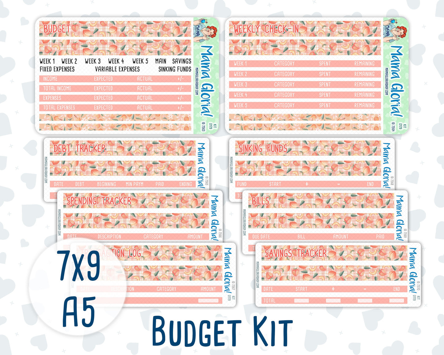 Kit 0179- Budget - Peaches - For 7x9 & A5 Planners - Notebooks - August- Summer