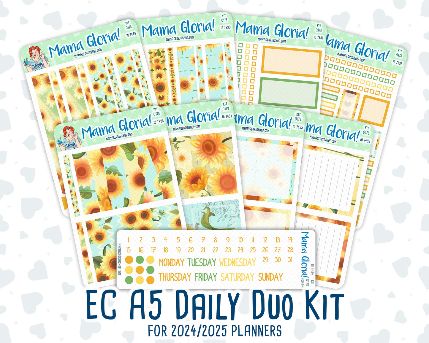 Kit 0178 - A5 Daily Duo - Sunflowers- August- Summer- Planner