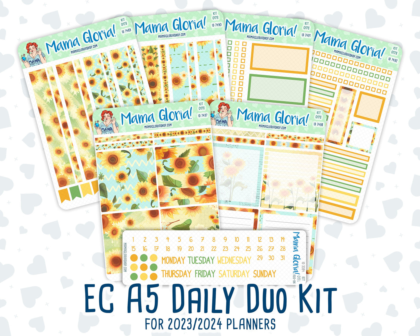 Kit 0178 - A5 Daily Duo - Sunflowers- August- Summer- Planner