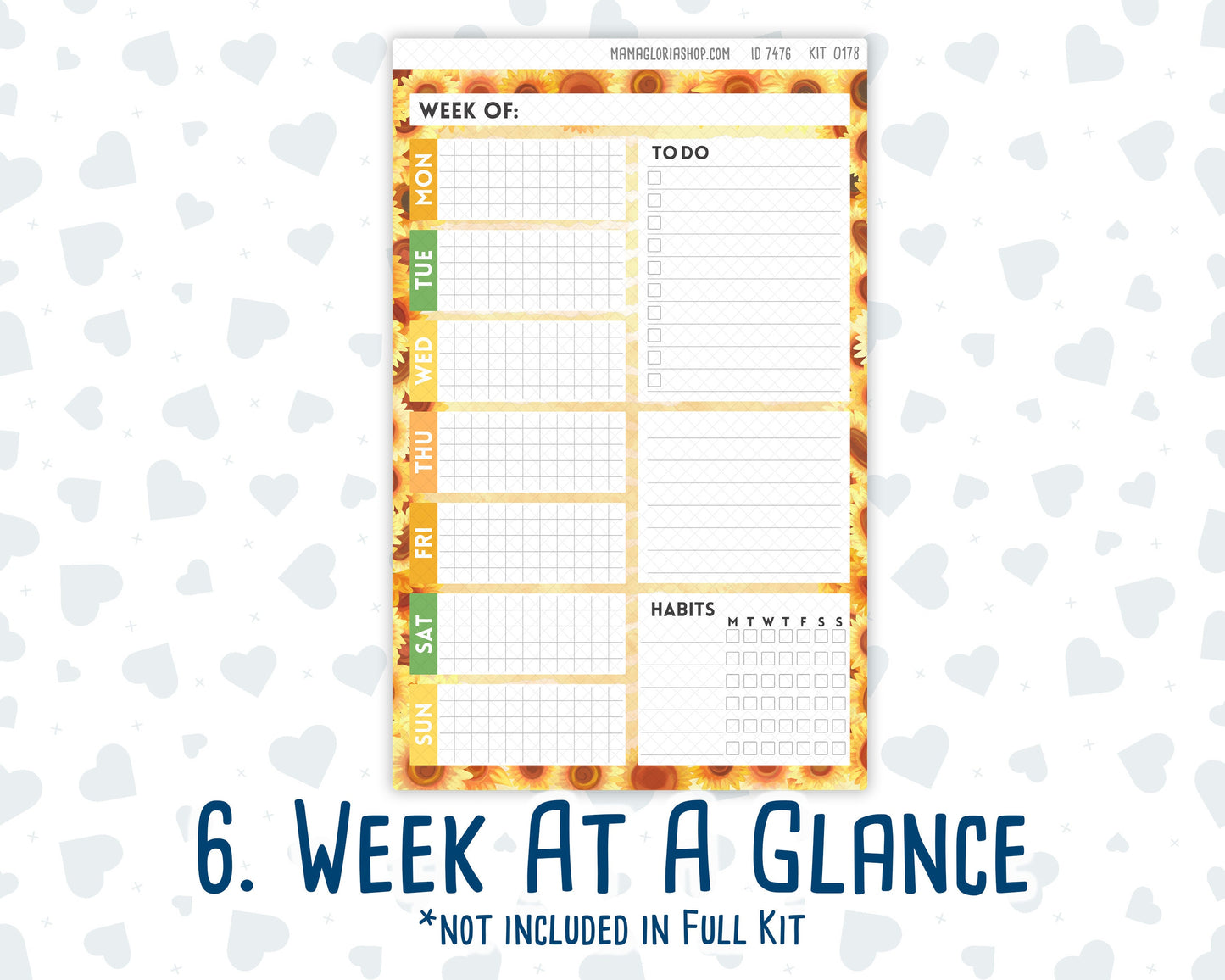 Kit 0178 - A5 Daily Duo - Sunflowers- August- Summer- Planner