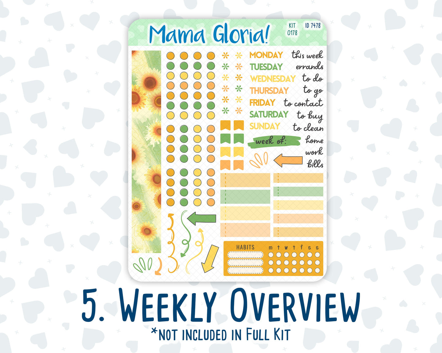 Kit 0178 - A5 Daily Duo - Sunflowers- August- Summer- Planner