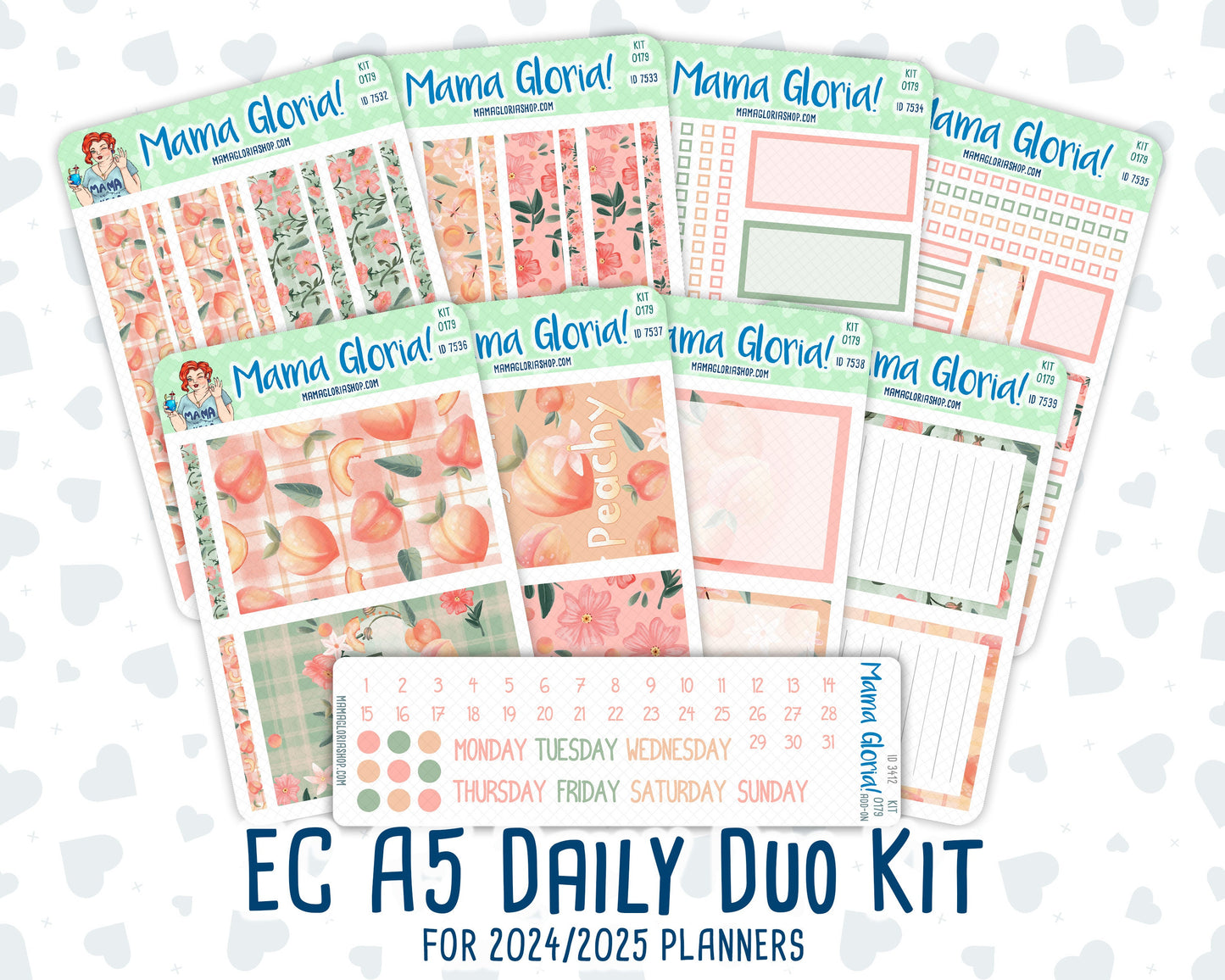 Kit 0179 - A5 Daily Duo - Peaches- August- Summer- Planner