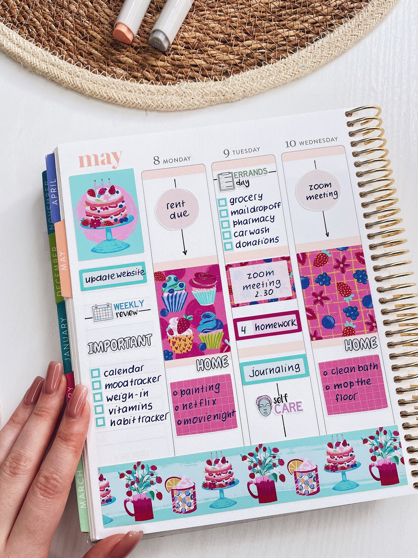 Kit 0262 - 1.5" Wide Column - Weekly Kit - April - Spring Puffs - For Vertical & Hourly Planners