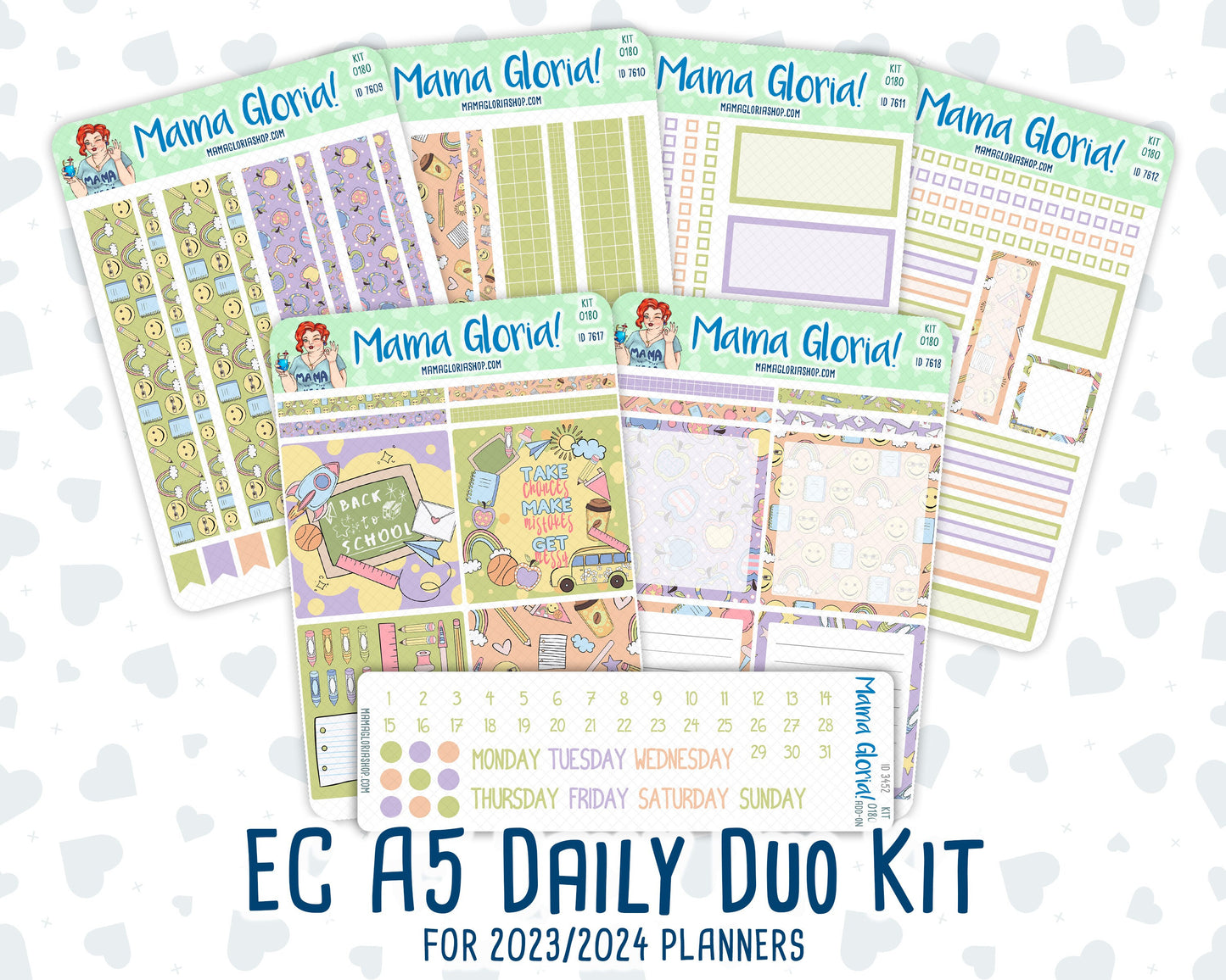 Kit 0180 - A5 Daily Duo - Back To School- August- Summer- Planner