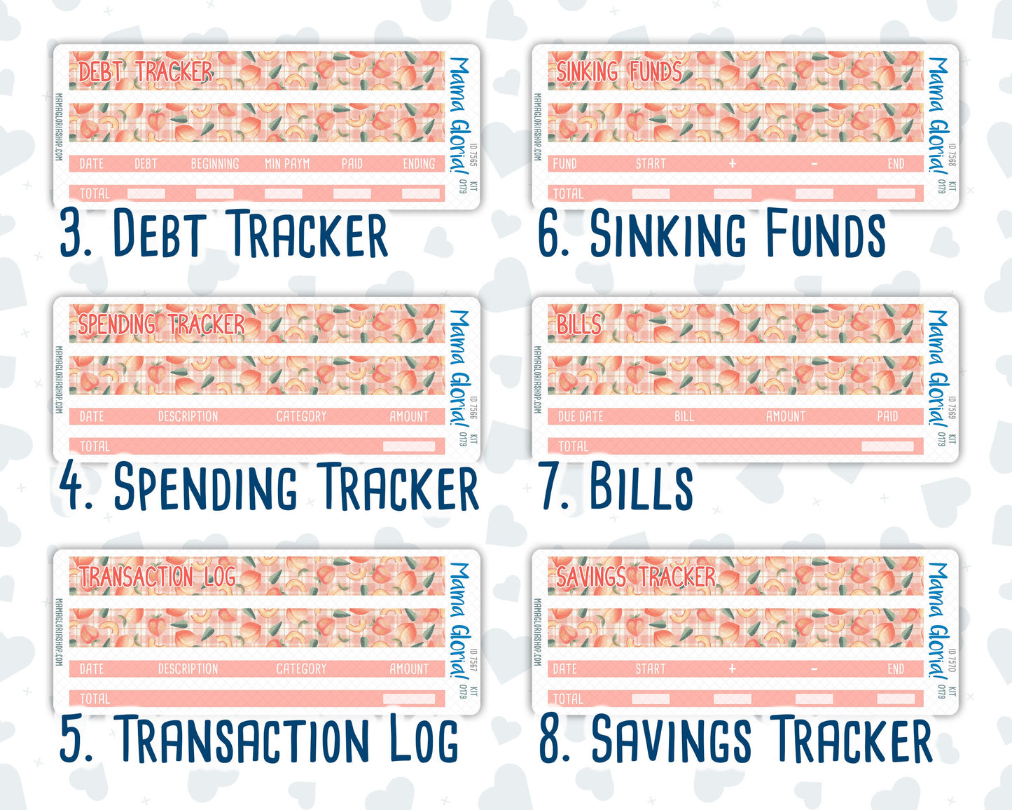 Kit 0179- Budget - Peaches - For 7x9 & A5 Planners - Notebooks - August- Summer