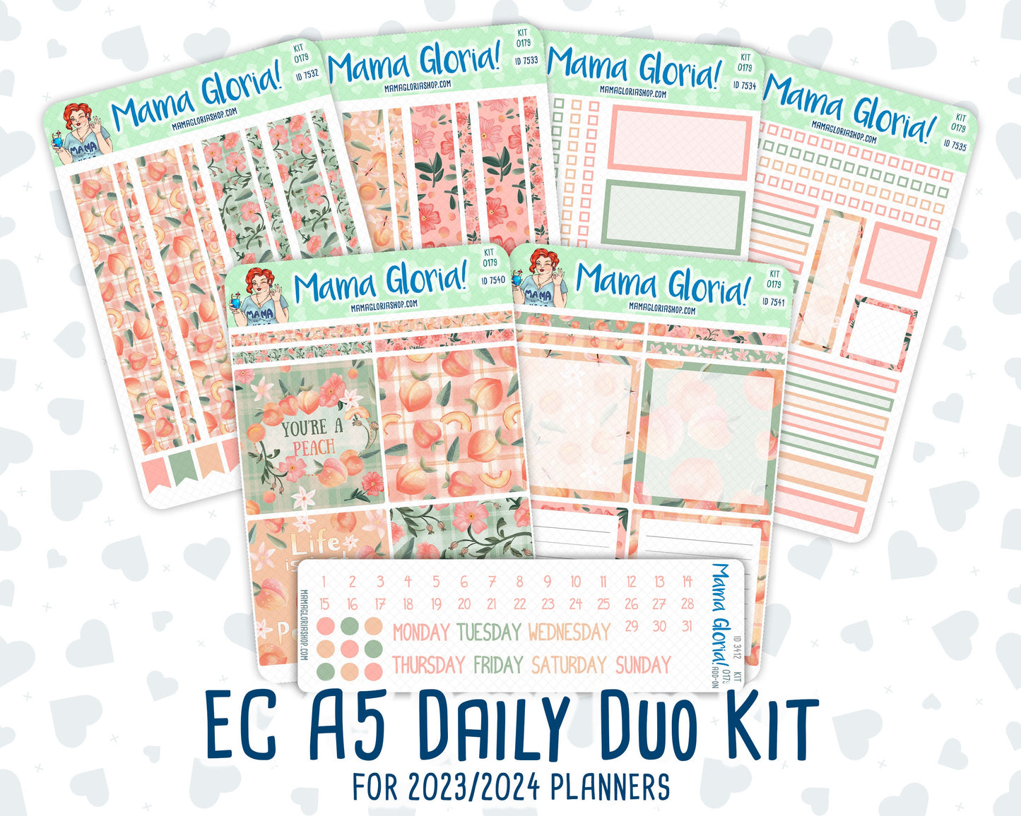 Kit 0179 - A5 Daily Duo - Peaches- August- Summer- Planner
