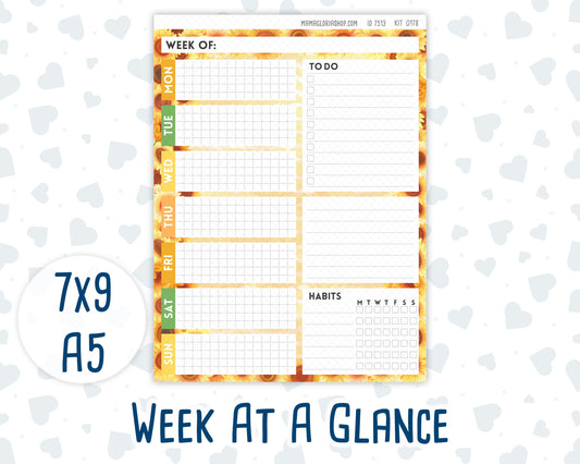 Kit 0178- Week At A Glance - Sunflowers- For 7x9 & A5 Planners - Notebooks - August- Summer