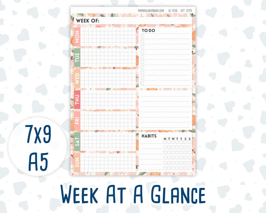 Kit 0179- Week At A Glance - Peaches - For 7x9 & A5 Planners - Notebooks - August- Summer