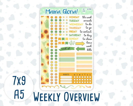 Kit 0178- Weekly Overview - Sunflowers - For 7x9 & A5 Planners - Notebooks - August- Summer