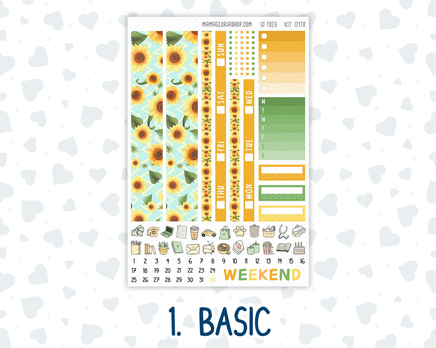 Kit 0178 Hobonichi Cousin – Weekly Kit – 1.3” Wide Columns - Sunflowers - August - Summer