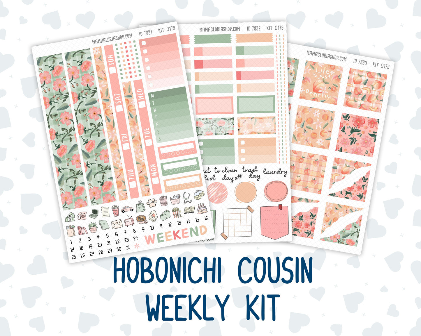 Kit 0179 Hobonichi Cousin – Weekly Kit – 1.3” Wide Columns - Peaches - August - Summer
