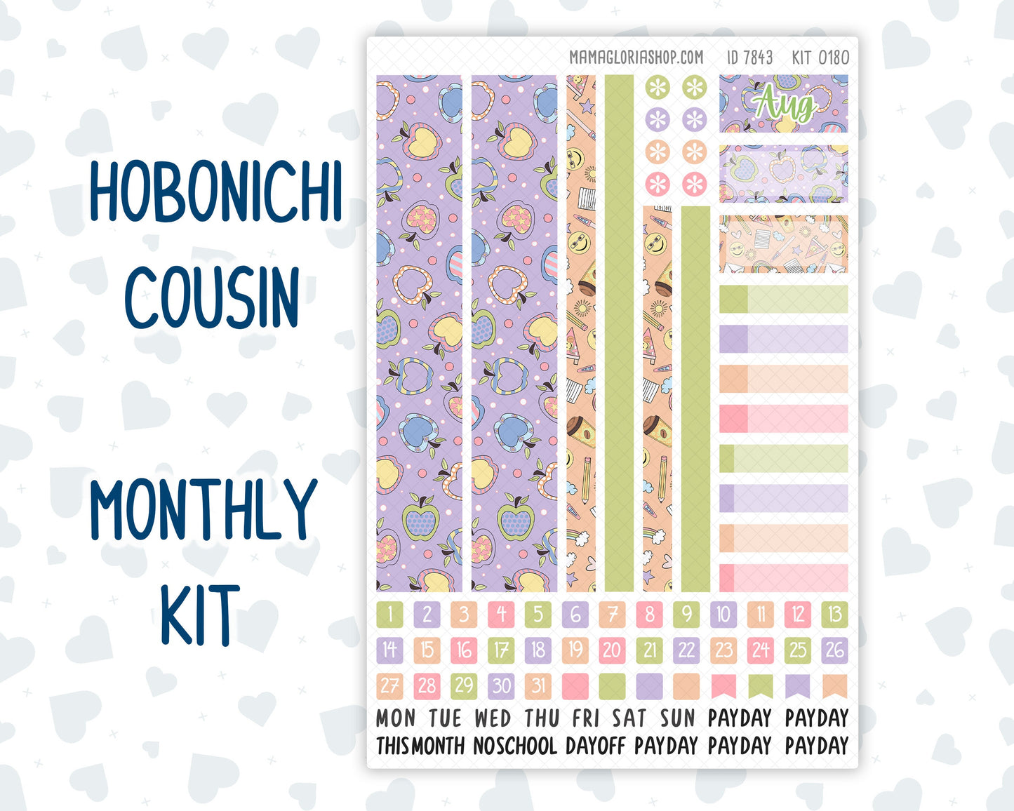 Kit 0180 Hobonichi Cousin – Monthly – 1.3” Wide Columns - Back To School - August - Summer